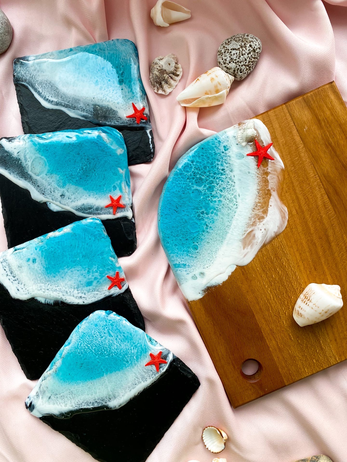 Coasters slate serving plate epoxy resin sea handmade board snack set tray decor home wooden board snacks cheesboard