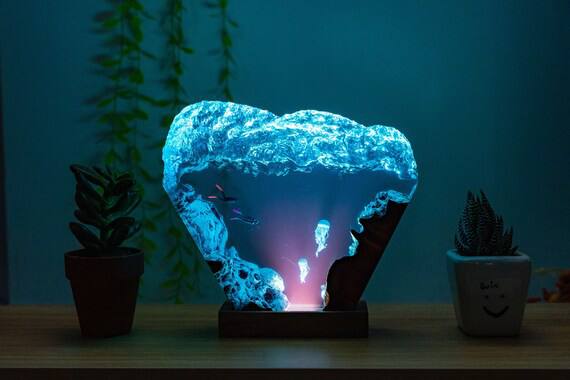 Polygon deep jellyfish sea, night light, epoxy lamp, resin lamp, resin night light,epoxy resin lamp,lamp night, lamp epo